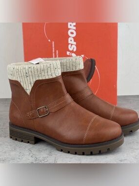 JSport Violet Boots Women's Brown Zip Knit Cuff and Memory Foam Comfort Sz 8.5